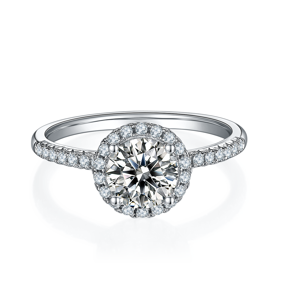 Classic round bag S925 silver plated platinum Moissanite women's ring 1 carat D-grade